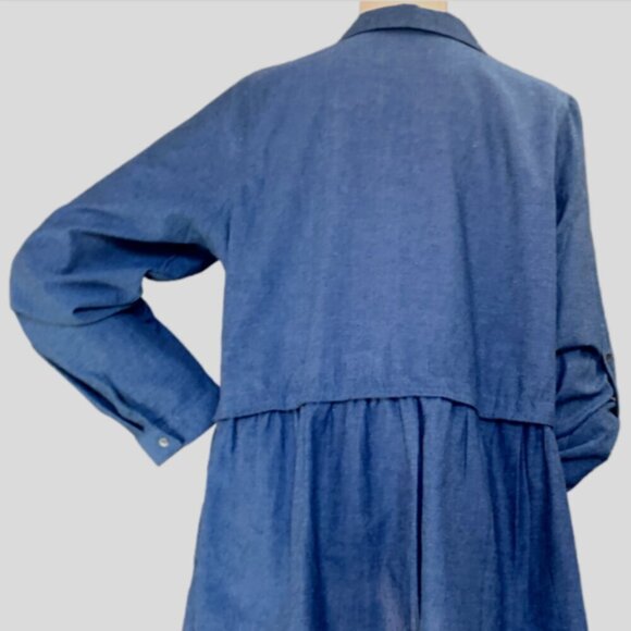 Roaman's Cotton Chambray Long Sleeve Button Front Tunic Top Plus Sz 16W Blue 88C - Picture 5 of 9